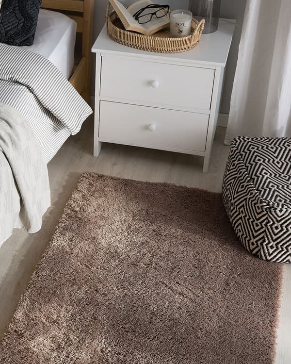 Teppe Lysebrun Bomull Polyester 80 x 150 cm Shaggy Dekorativt Tilbehør Innredning Stue Soverom Moderne