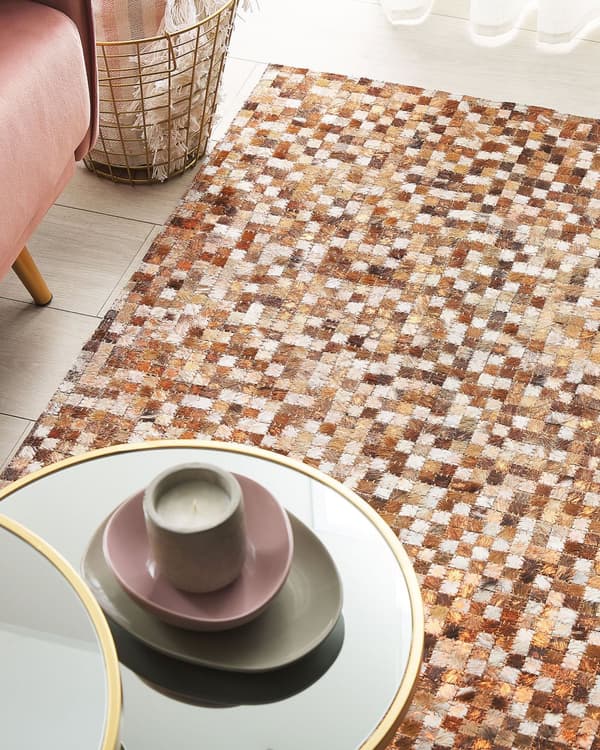 Teppe Brun Kuskinn 160 x 230 cm Lappeteknikk Håndlaget Moderne Boho Tilbehør Gulvteppe