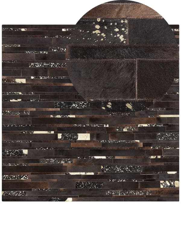 Teppe Brun Kuskinn 200 x 200 cm Abstrakt mønster Gulldetaljer Håndlaget Glamorøs stil Gulvteppe