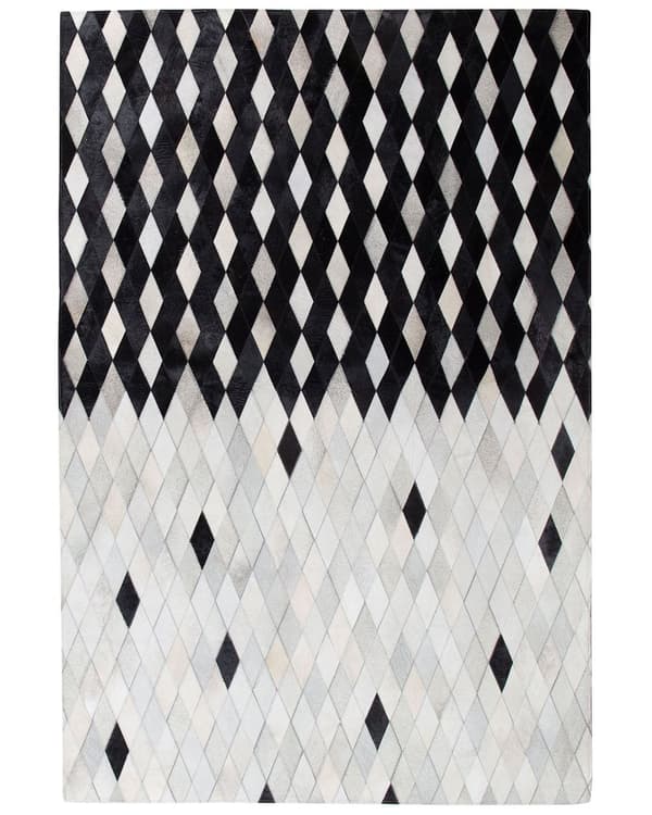 Teppe i svart og hvitt skinn 160 x 230 cm Moderne lappeteppe Håndlaget