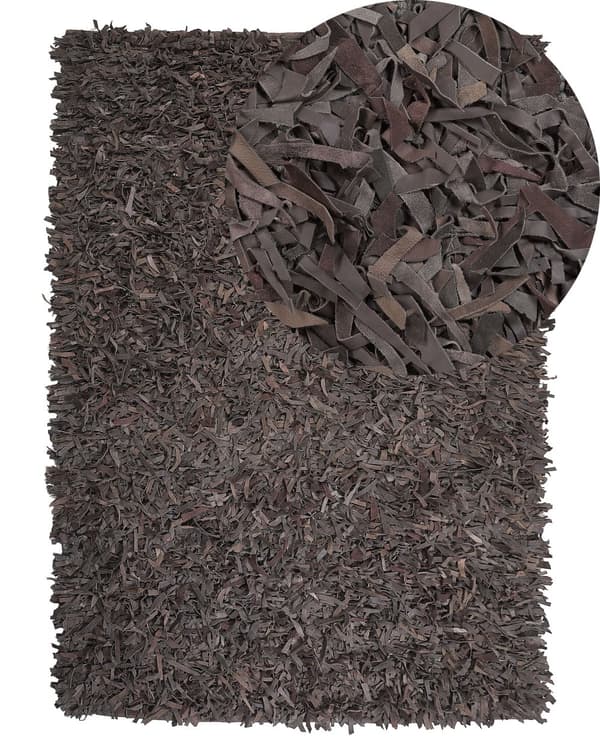 Teppe Shaggy Brun Skinn 140 x 200 cm Shag Pile Rektangulært Håndlaget