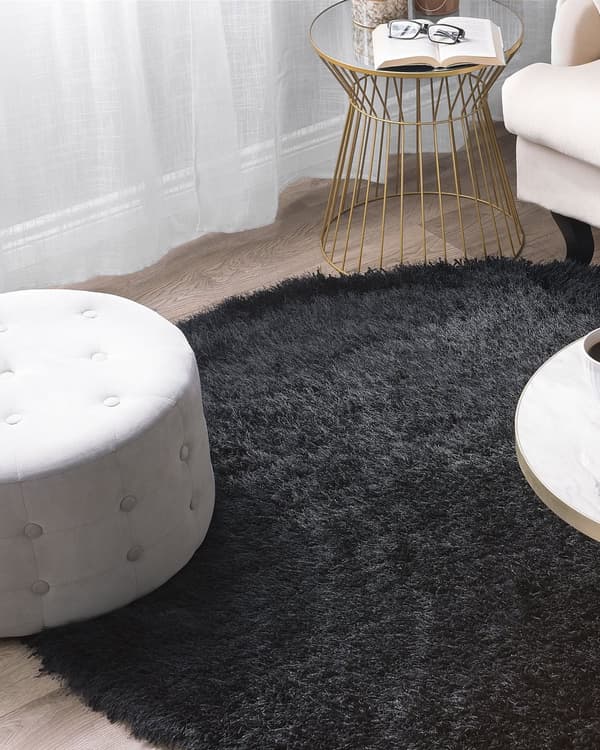 Teppe Svart Polyester ø 140 cm Shaggy Mykt Dekorativt Soverom Stue Moderne