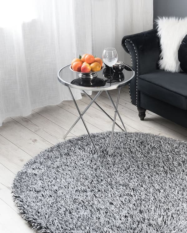 Teppe Svart Hvit Polyester ø 140 cm Shaggy Mykt Dekorativt Soverom Stue Moderne