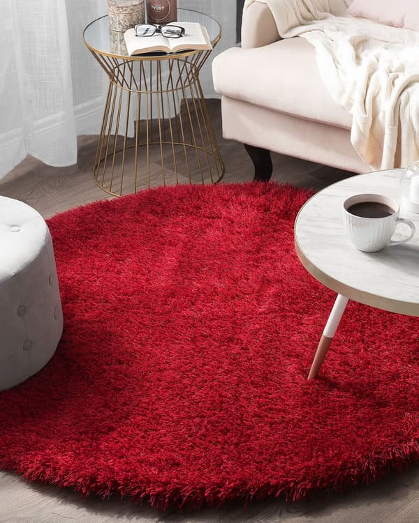 Teppe Rød Polyester ø 140 cm Shaggy Mykt Dekorativt Soverom Stue Moderne