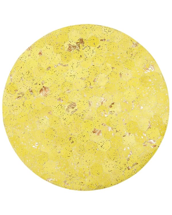 Teppe Gult Skinn 140 cm Moderne Lappeteppe Turkis Honeycomb Mønster Håndvevd Rundt Teppe