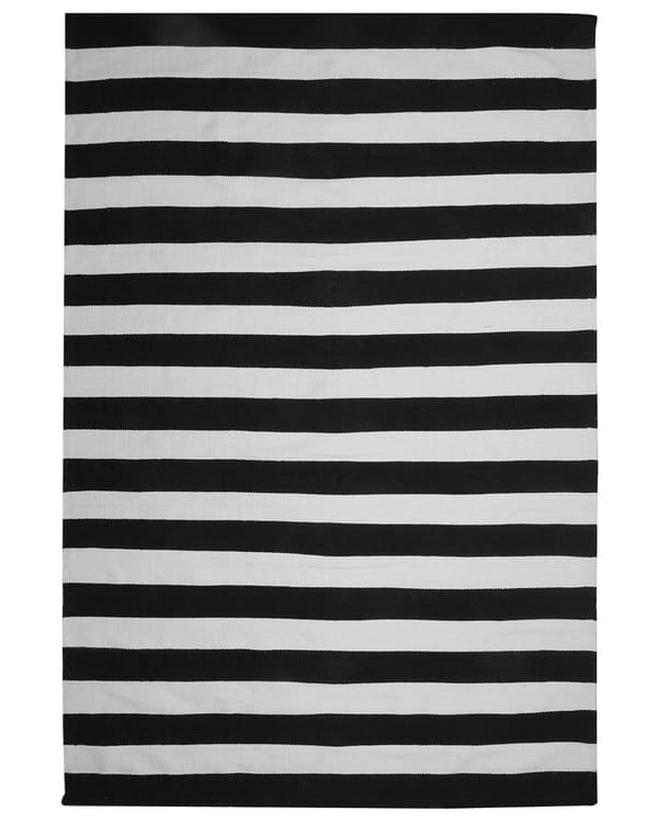 Teppe Svart Hvit Stoff 160 x 230 cm Innendørs Utendørs Stripemønster Moderne