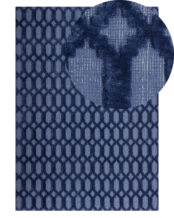 Teppe Blå Viskose 140 x 200 cm Geometrisk Mønster Håndvevd