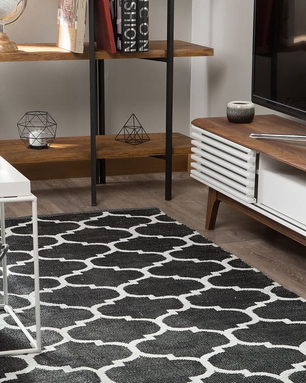 Gulvteppe Svart og Hvit Syntetisk Skinn 140 x 200 cm Rektangulær Moderne Design