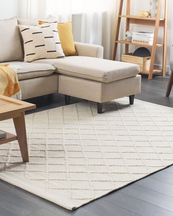 Teppe Off-white Ull Bomull 160 x 230 cm Rektangulær form Håndvevd Geometrisk mønster Boho Dekorativt