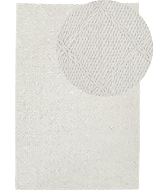 Teppe Off-white Ull Bomull 160 x 230 cm Rektangulær form Håndvevd Geometrisk mønster Boho Dekorativt