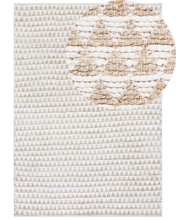 Teppe Beige Jute- og Bomullsblanding 160 x 230 cm Håndvevd Geometrisk Mønster