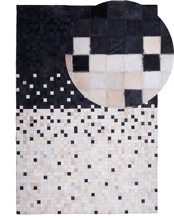 Gulvteppe Teppe Svart Beige Kuskinn 160 x 230 cm Patchwork-mønster Rektangulært