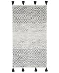 Miniatyrbilde 4 av 6: Teppe Svart Hvit Ull 80 x 150 cm med dusker Geometrisk mønster Håndvevd Flatvev
