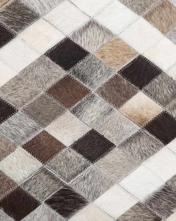 Teppe Gråbrunt Flerfarget Skinn og Filt 160 x 230 cm Rektangulært Geometrisk Lappeteppe Kuskinn Rombmønster Stue Soverom Dekor