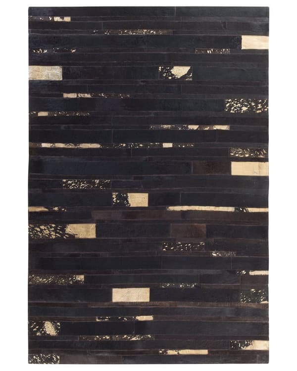 Teppe Brun Kuskinn 140 x 200 cm Abstrakt mønster Gulldetaljer Håndlaget Glamorøs stil Gulvteppe