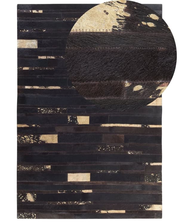 Teppe Brun Kuskinn 140 x 200 cm Abstrakt mønster Gulldetaljer Håndlaget Glamorøs stil Gulvteppe