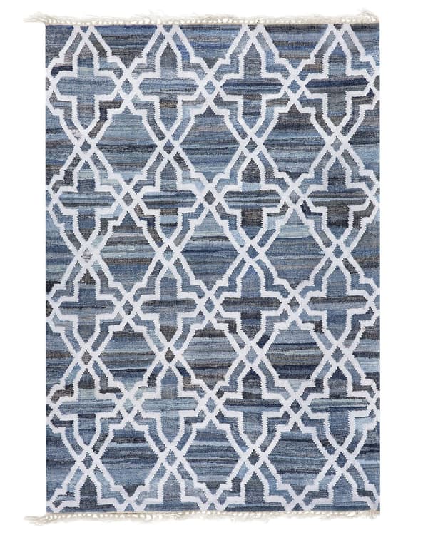 Teppe Blå Jute 140 x 200 cm Quatrefoil trellis Håndvevd Boligtekstil Orientalsk Klassisk Tradisjonelt