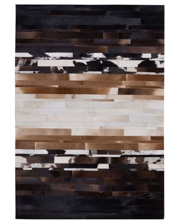 Gulvteppe Svart Beige Lær 160 x 230 cm Rektangulært Patchwork Håndlaget