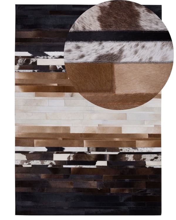 Gulvteppe Svart Beige Lær 160 x 230 cm Rektangulært Patchwork Håndlaget
