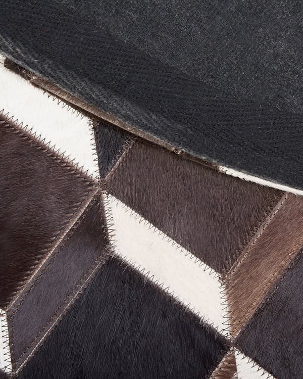 Teppe Brun Skinn 140 cm Moderne Patchwork Kuskinn 3D-mønster Håndlaget Rundt Teppe