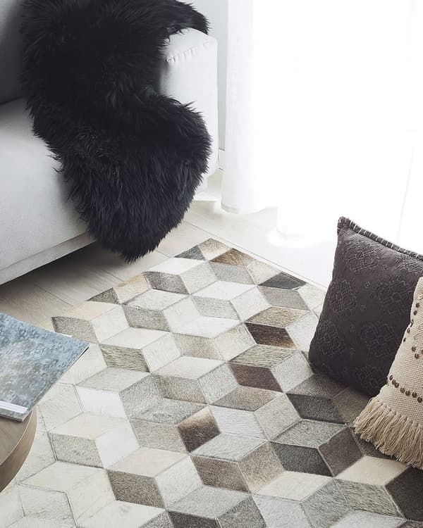 Teppe Grå Kuskinn 160 x 230 cm Lappeteknikk Moderne og tradisjonell stil Tilbehør Dekorasjon Tekstiler Gulvteppe