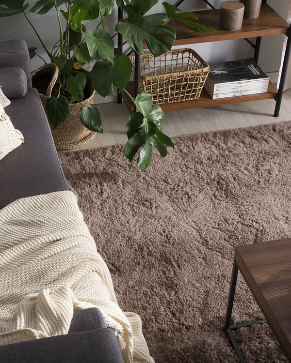 Teppe Lysebrun Bomull Polyester 200 x 200 cm Shaggy Dekorativt Tilbehør Innredning Stue Soverom Moderne