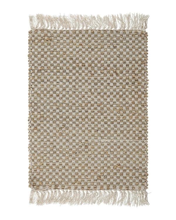 Løperteppe Beige Jute og Bomull 50 x 80 cm Frynsete Håndvevd Boho Gang Soverom