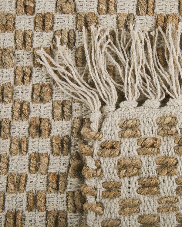 Løperteppe Beige Jute og Bomull 50 x 80 cm Frynsete Håndvevd Boho Gang Soverom