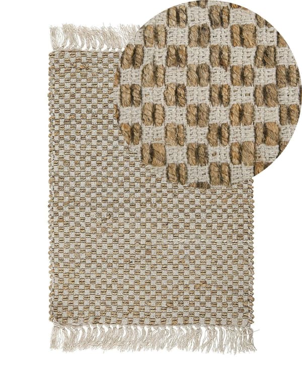 Løperteppe Beige Jute og Bomull 50 x 80 cm Frynsete Håndvevd Boho Gang Soverom
