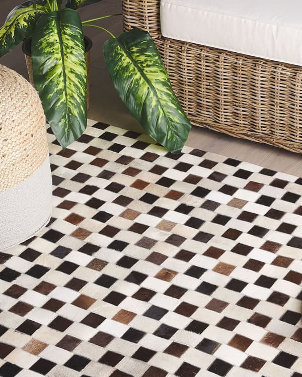 Teppe Brunt og Beige Kuskinn 160 x 230 cm Geometrisk Mønster med Lappeteppe
