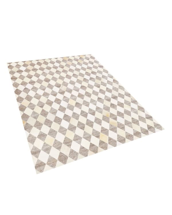 Teppe i brun og beige jacquard i okseskinn Geometrisk diamantmønster Retro 140 x 200 cm
