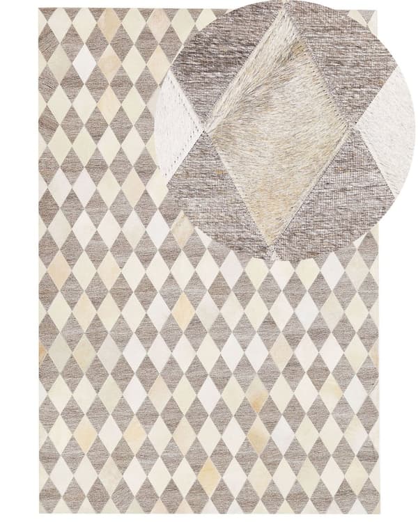 Teppe i brun og beige jacquard i okseskinn Geometrisk diamantmønster Retro 140 x 200 cm