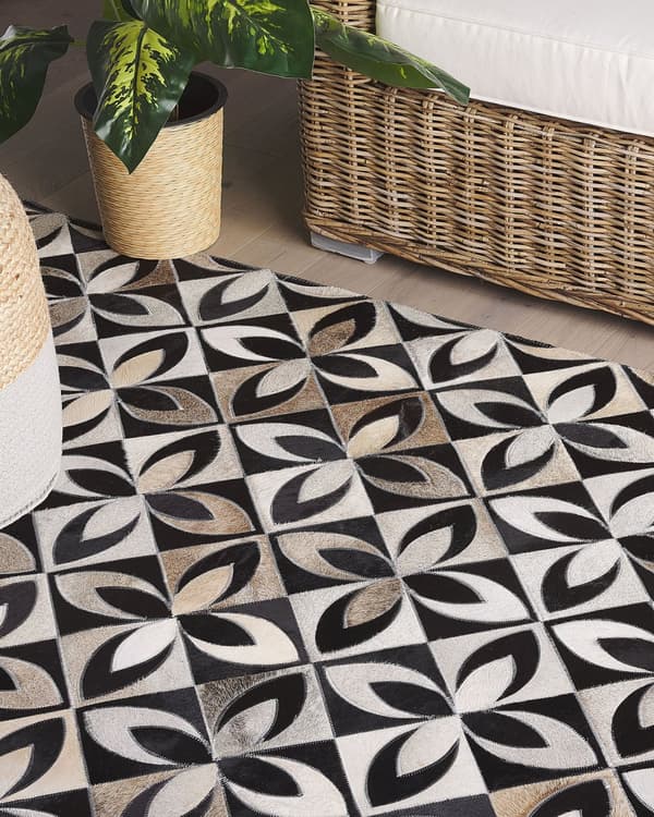 Teppe Flerfarget Kuskinn 140 x 200 cm Blomstermønster Lappemønster Moderne design Tekstiler Gulvteppe Dekorativt Tilbehør