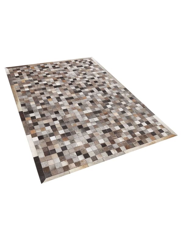 Gulvteppe Brun Grå Kuskinn 160 x 230 cm Patchwork-mønster Egnet for gulvvarme Moderne