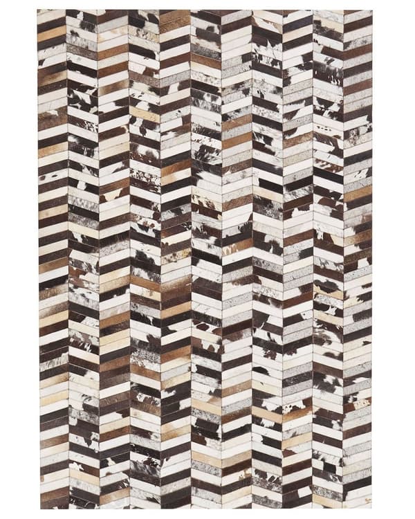 Gulvteppe Brunt og Hvit Kuskinn 140 x 200 cm Fiskebeinsmønster Patchwork