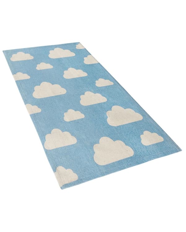Gulvteppe Blå Skymotiv 60 x 90 cm Løperteppe med lav luv til Lekerom for barn
