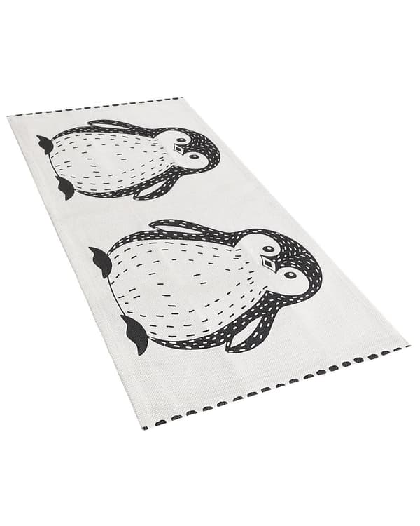 Gulvteppe Svart Hvit med Pingvinmotiv 60 x 90 cm Løperteppe med lav luv Barn Lekerom