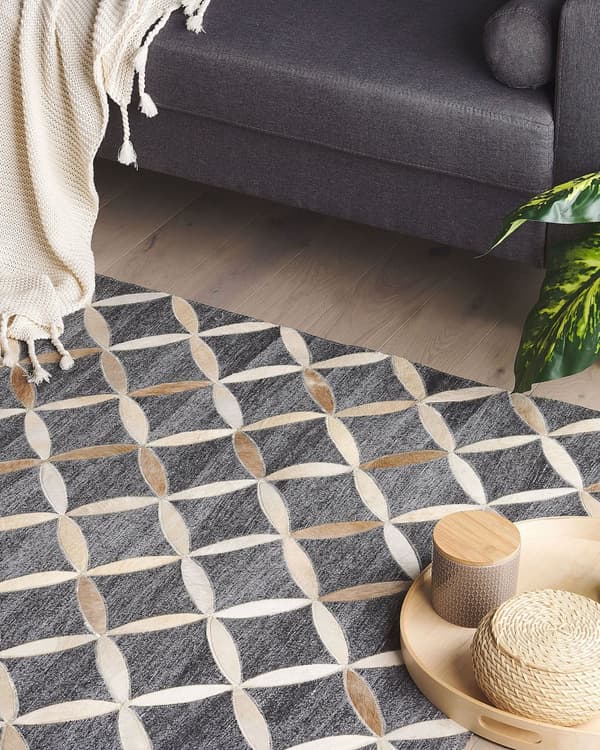 Gulvteppe Grå Beige 140 x 200 cm Geometrisk mønster Retro Jacquard Kuskinn