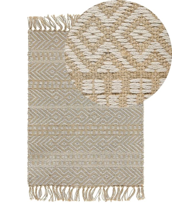 Gulvteppe Beige Jute Bomull 50 x 80 cm Frynser Håndvevd Boho Gang Soverom
