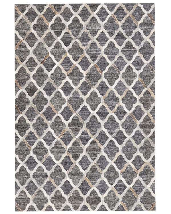 Grått og beige jacquardteppe i okseskinn Geometrisk firkløvermønster Retro 160 x 230 cm