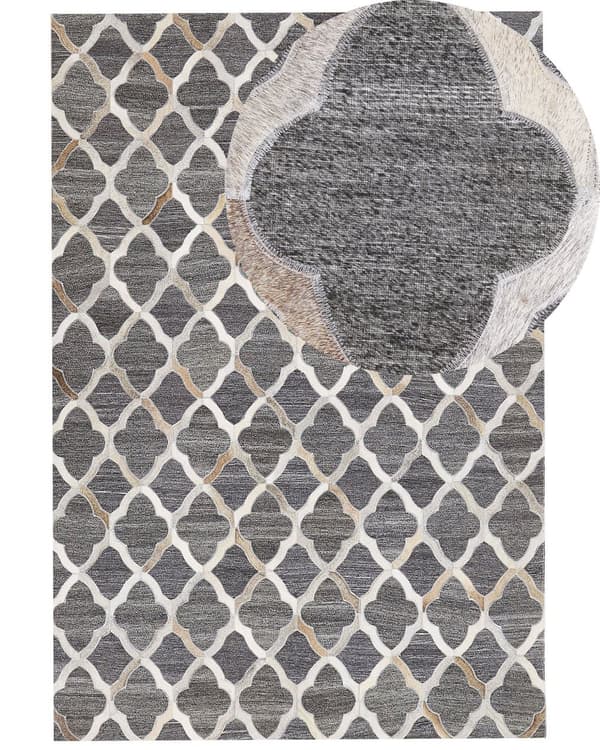 Grått og beige jacquardteppe i okseskinn Geometrisk firkløvermønster Retro 160 x 230 cm