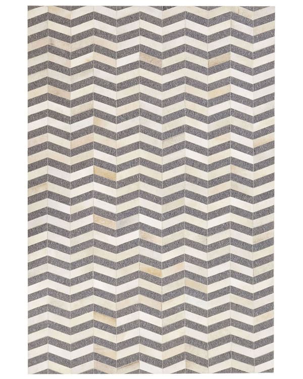 Gulvteppe Grå Beige Jacquard Kuskinn Geometrisk Chevron-mønster 140 x 200 cm Retro