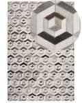 Miniatyrbilde 1 av 6: Rektangulært Teppe i Beige og Brunt Okseskinn 160 x 230 cm Lappeteppe Geometrisk Mønster Retro
