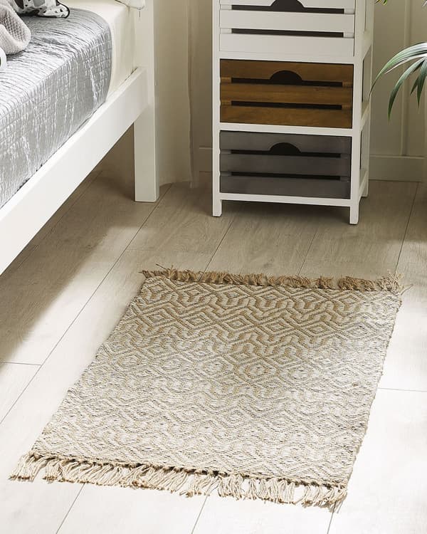 Løper Teppe Beige Jute og Bomull 50 x 80 cm Frynset Håndvevd Boho Gang Soverom