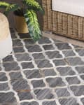Miniatyrbilde 2 av 7: Grått og beige jacquardteppe i okseskinn med geometrisk firkløvermønster Retro 140 x 200 cm