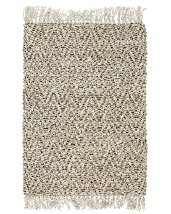 Gulvteppe Beige Jute Bomull 50 x 80 cm Frynser Håndvevd Boho Gang Soverom