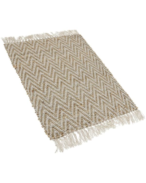 Gulvteppe Beige Jute Bomull 50 x 80 cm Frynser Håndvevd Boho Gang Soverom