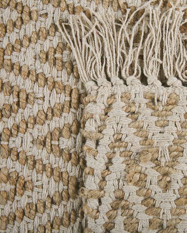 Gulvteppe Beige Jute Bomull 50 x 80 cm Frynser Håndvevd Boho Gang Soverom