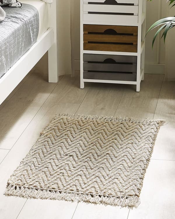 Gulvteppe Beige Jute Bomull 50 x 80 cm Frynser Håndvevd Boho Gang Soverom