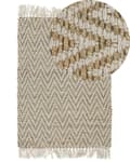 Miniatyrbilde 1 av 7: Gulvteppe Beige Jute Bomull 50 x 80 cm Frynser Håndvevd Boho Gang Soverom